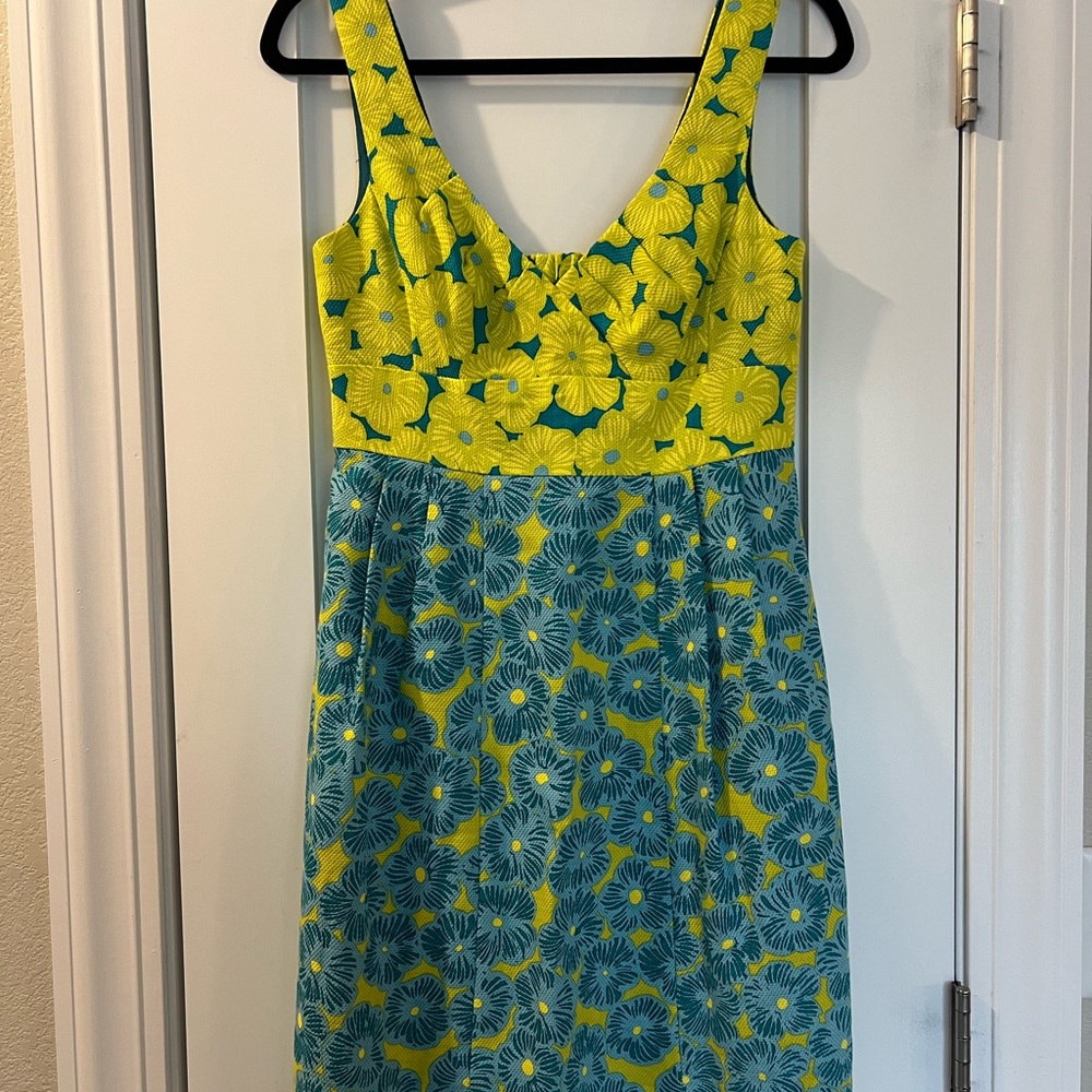 Nanette Lepore Green and Blue Midi Sundress Sleeveless Scoop Neck
